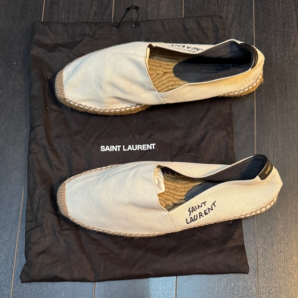 Saint Laurent Tan Canvas Espadrille Loafers